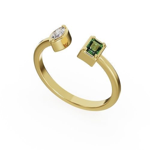 Emerald and marquise ring 3D print model
