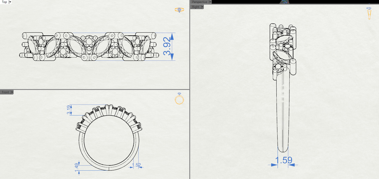 Marquise and round diamond ring 3D print model_2