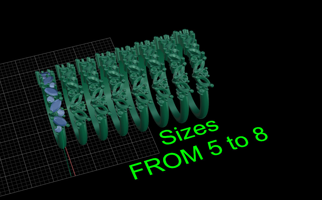 Marquise and round diamond ring 3D print model_3