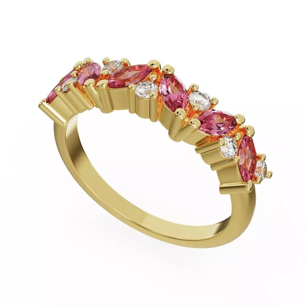 Marquise and round diamond ring 3D print model_0