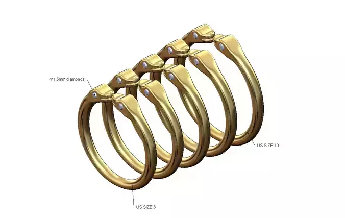 Double diamond eyes minimalist serpent head ring US sizes 6to10