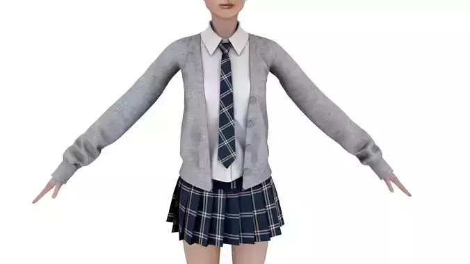 school uniform female Low-poly 3D model