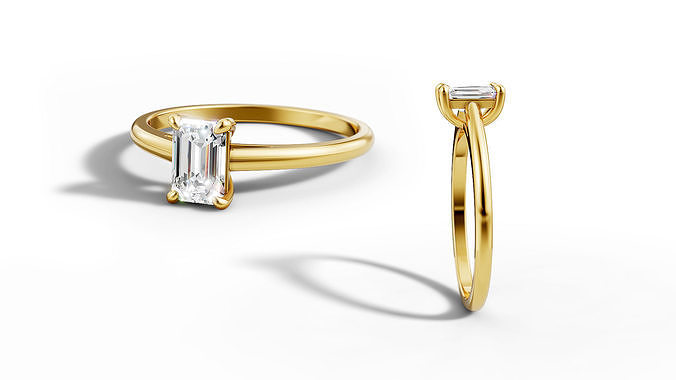 6x4 Emerald Radiant Stone Classic Solitaire Ring 4 Claw 3D print model