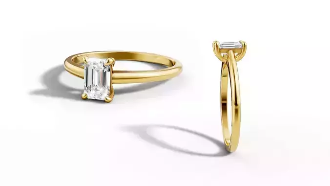 6x4 Emerald Radiant Stone Classic Solitaire Ring 4 Claw