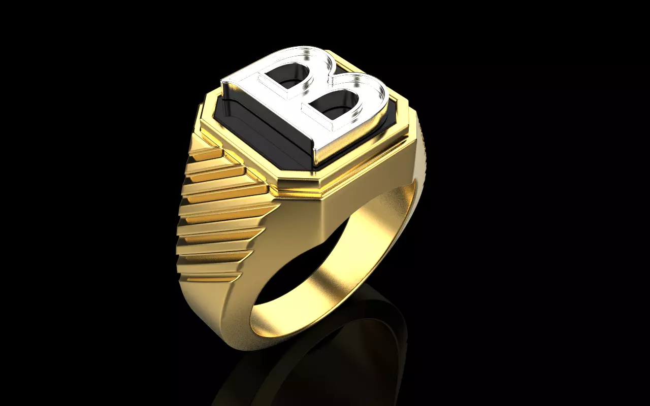 Signet ring with enamel initial B model 598 3D print model_13