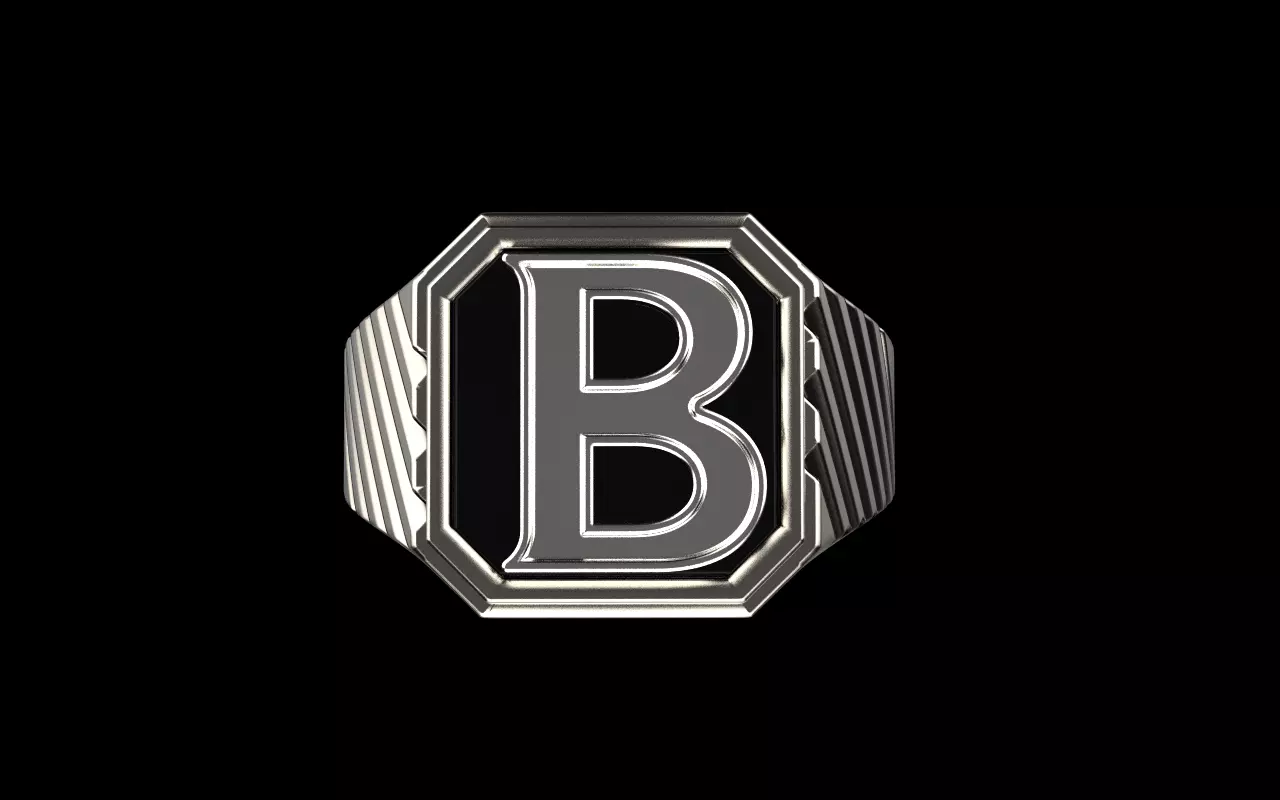 Signet ring with enamel initial B model 598 3D print model_12