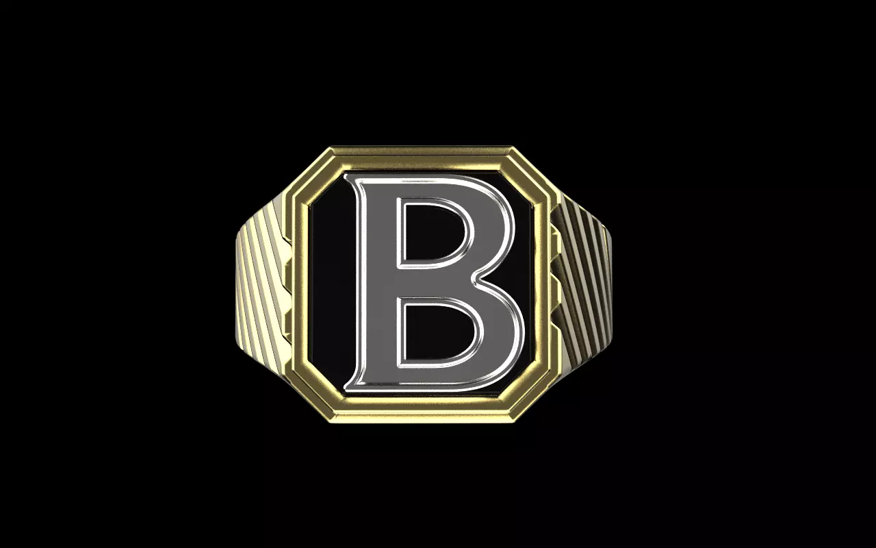 Signet ring with enamel initial B model 598 3D print model_10