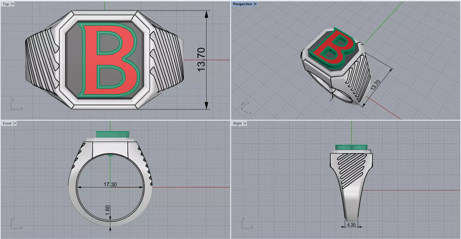 Signet ring with enamel initial B model 598 3D print model_3