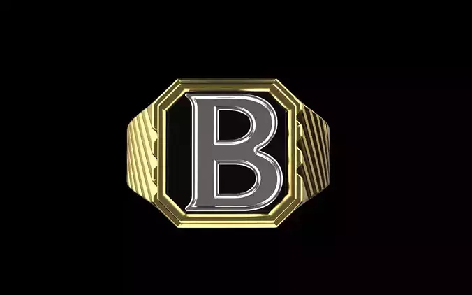 Signet ring with enamel initial B model 598 3D print model