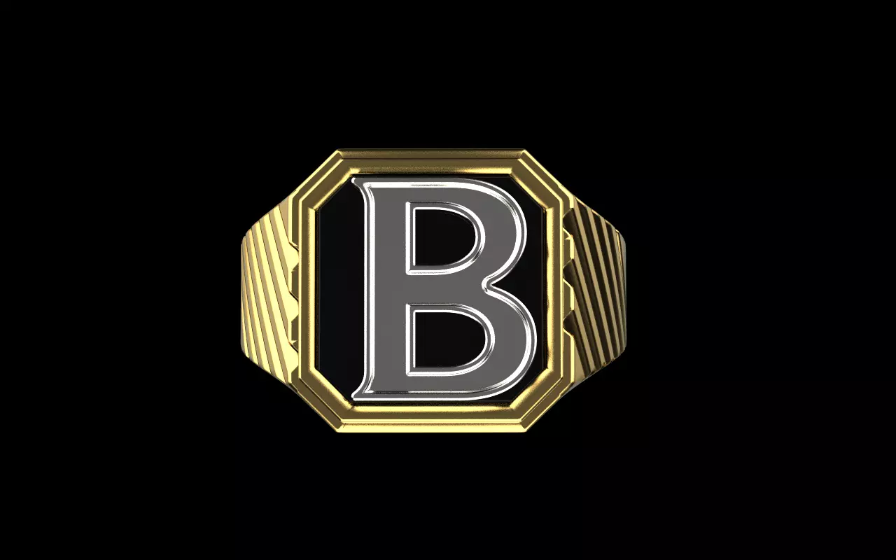 Signet ring with enamel initial B model 598 3D print model_0
