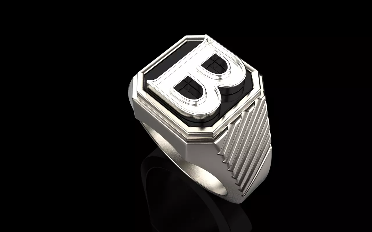 Signet ring with enamel initial B model 598 3D print model_21
