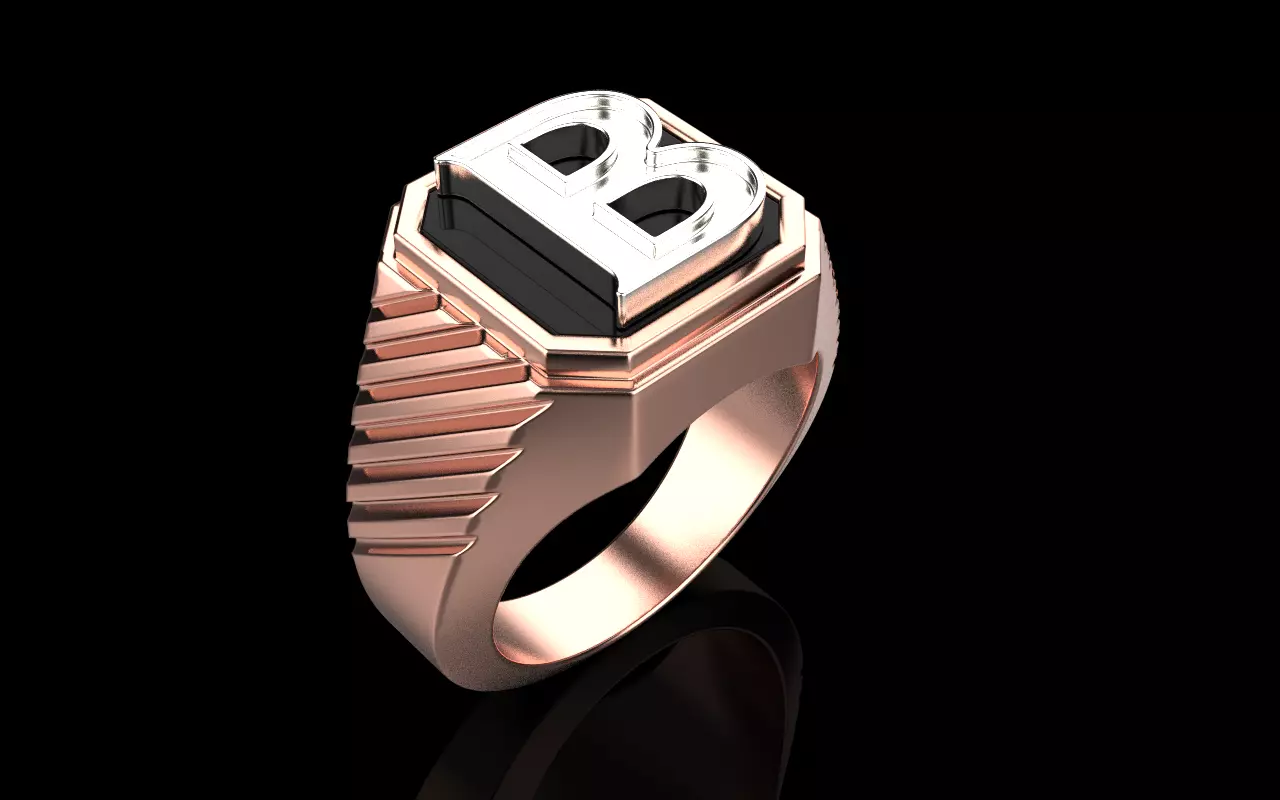 Signet ring with enamel initial B model 598 3D print model_17