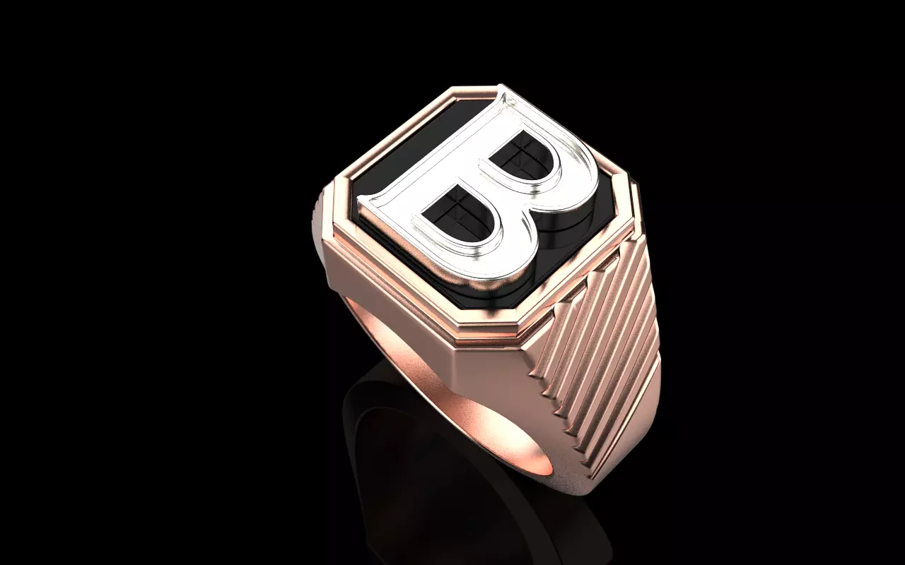 Signet ring with enamel initial B model 598 3D print model_2