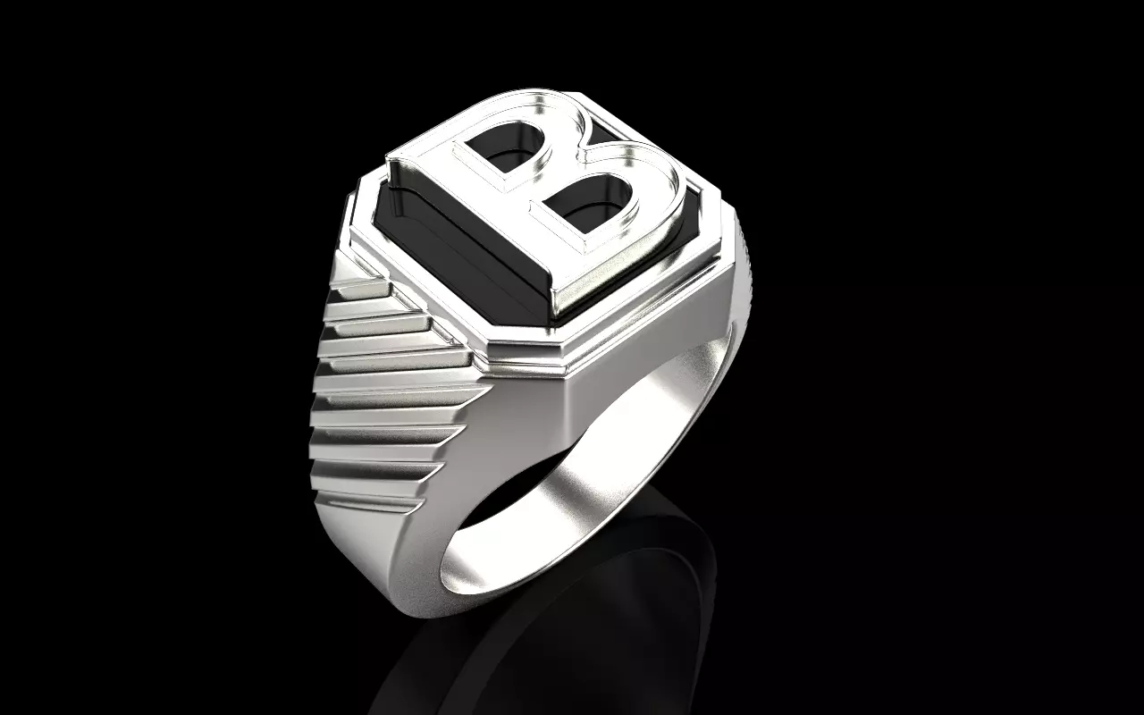 Signet ring with enamel initial B model 598 3D print model_24