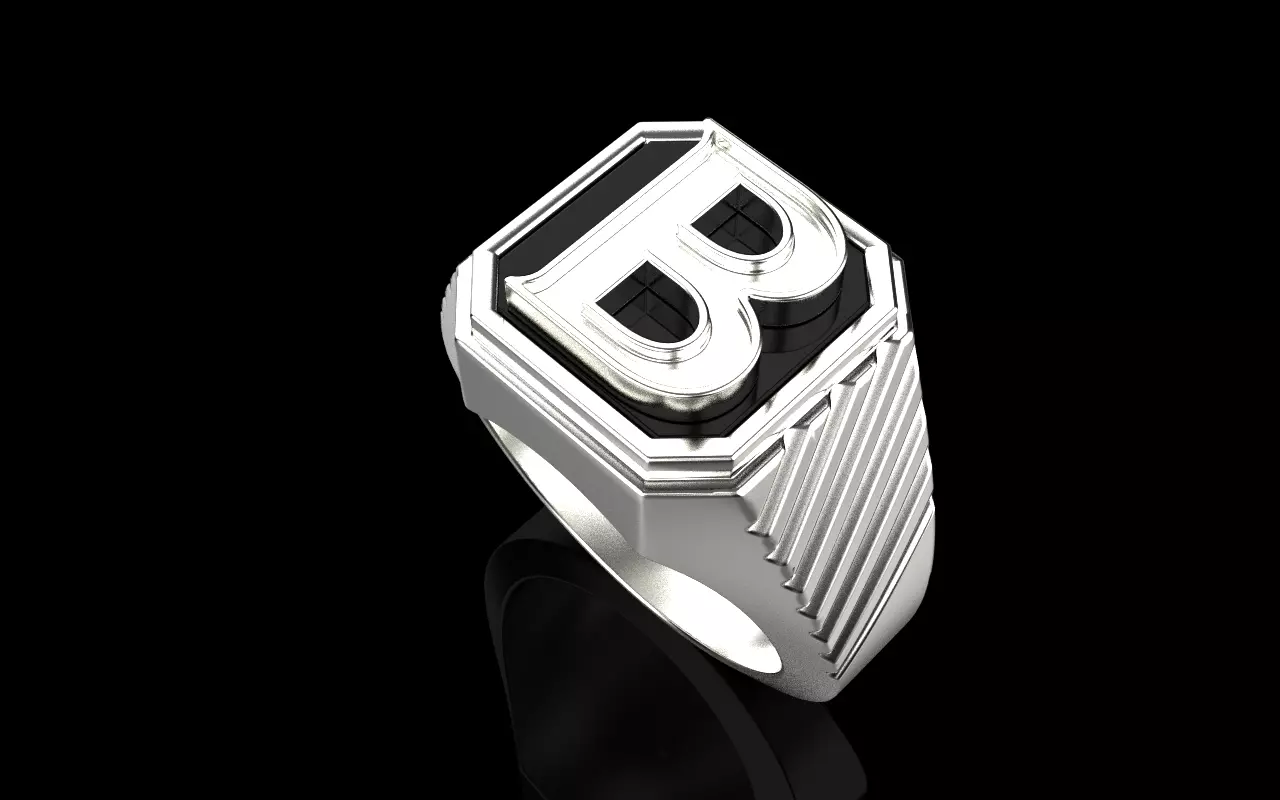Signet ring with enamel initial B model 598 3D print model_22