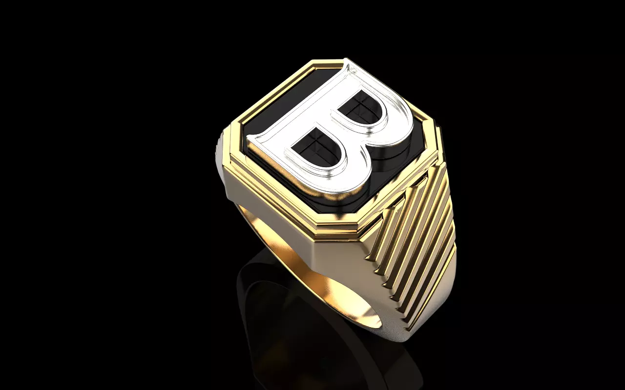 Signet ring with enamel initial B model 598 3D print model_20