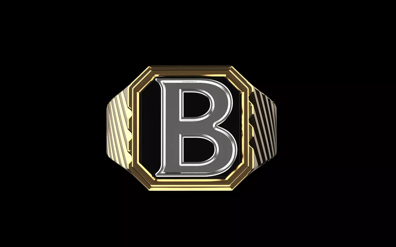 Signet ring with enamel initial B model 598 3D print model_11