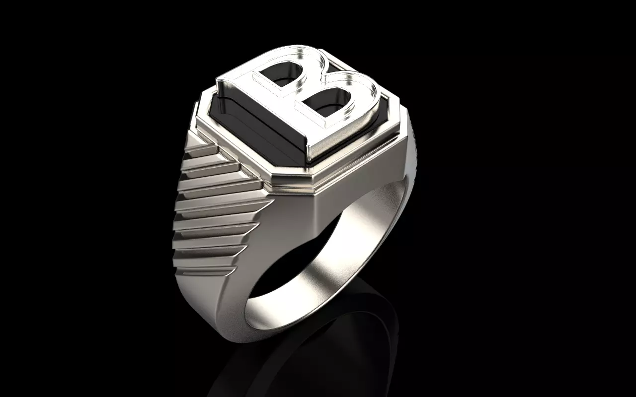 Signet ring with enamel initial B model 598 3D print model_16