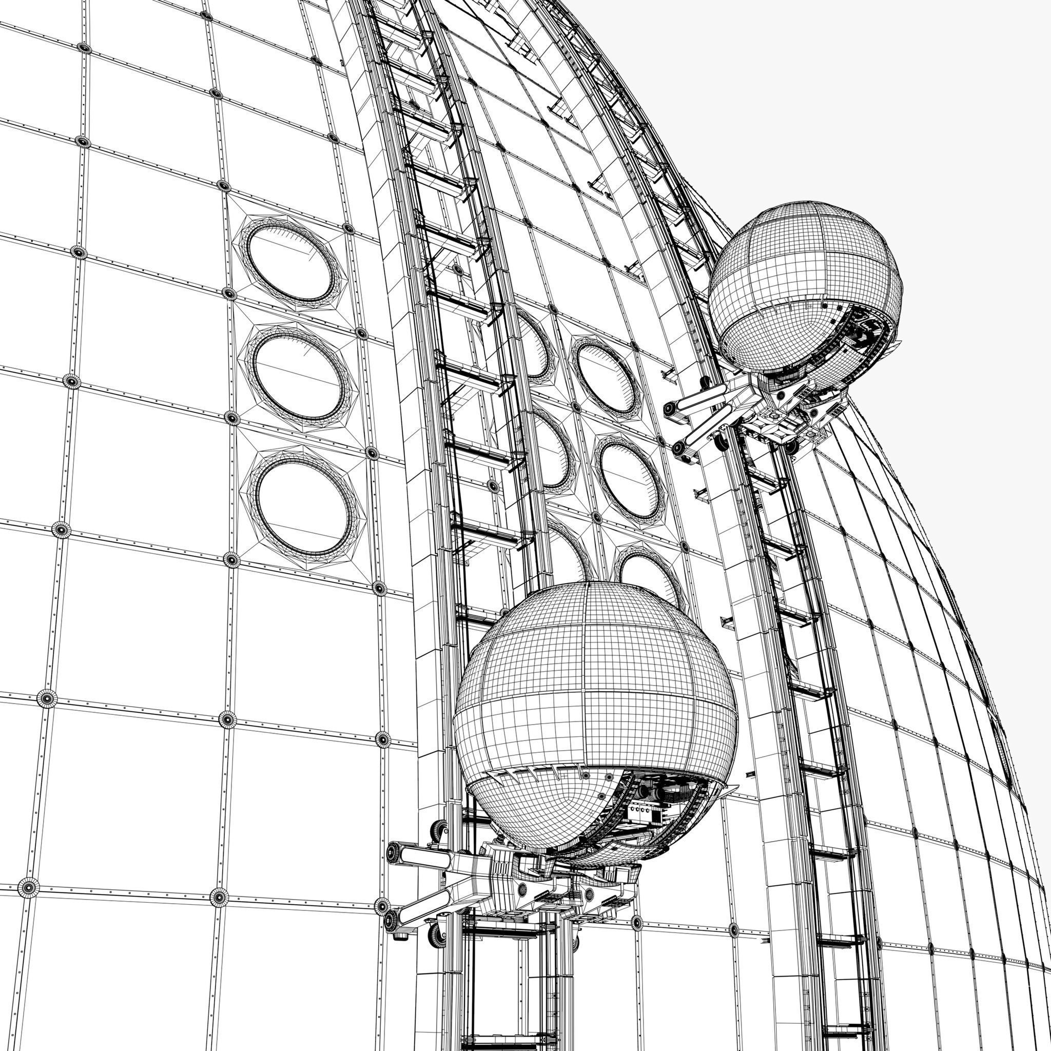 Exterior Spherical Elevator System M1 3D model_10
