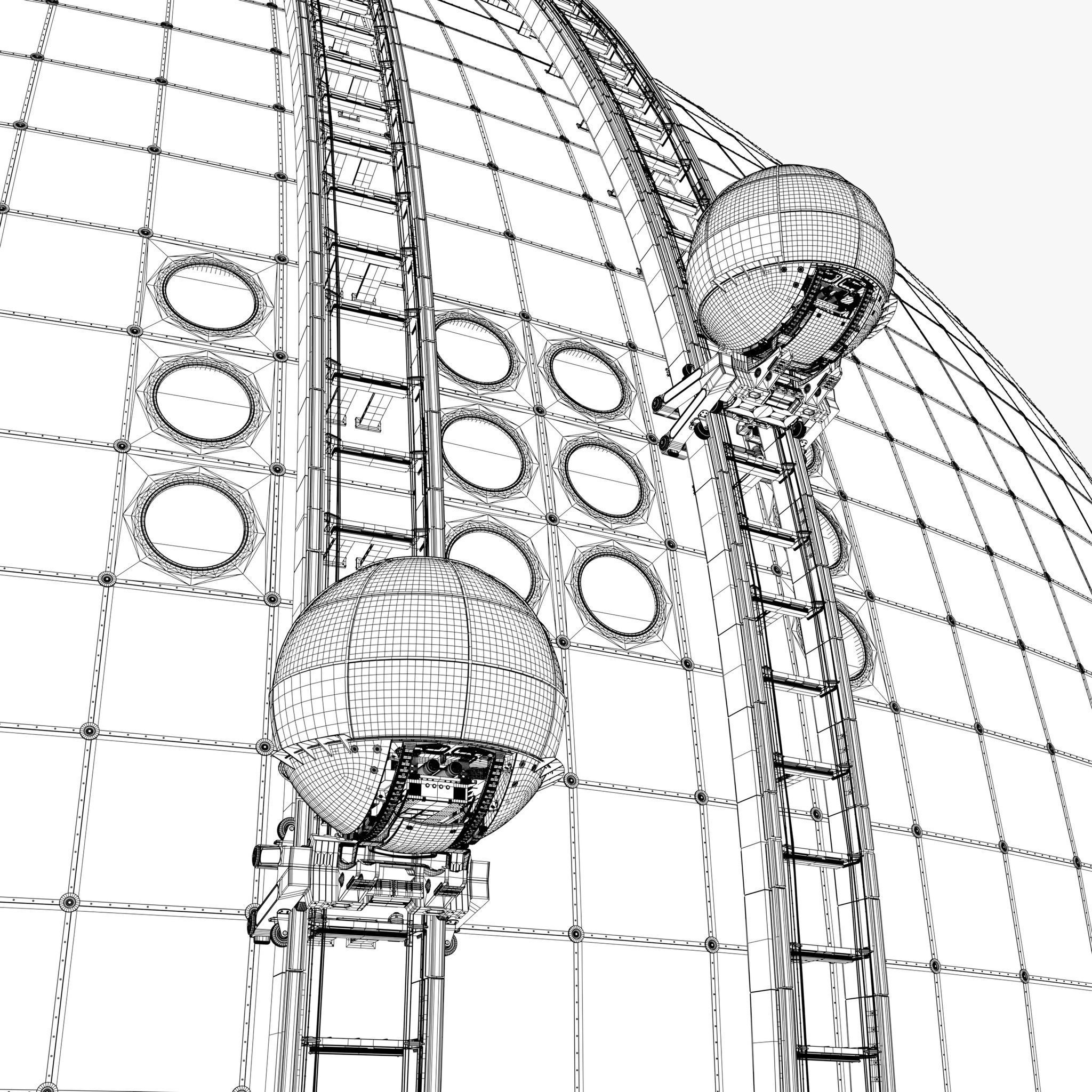 Exterior Spherical Elevator System M1 3D model_11