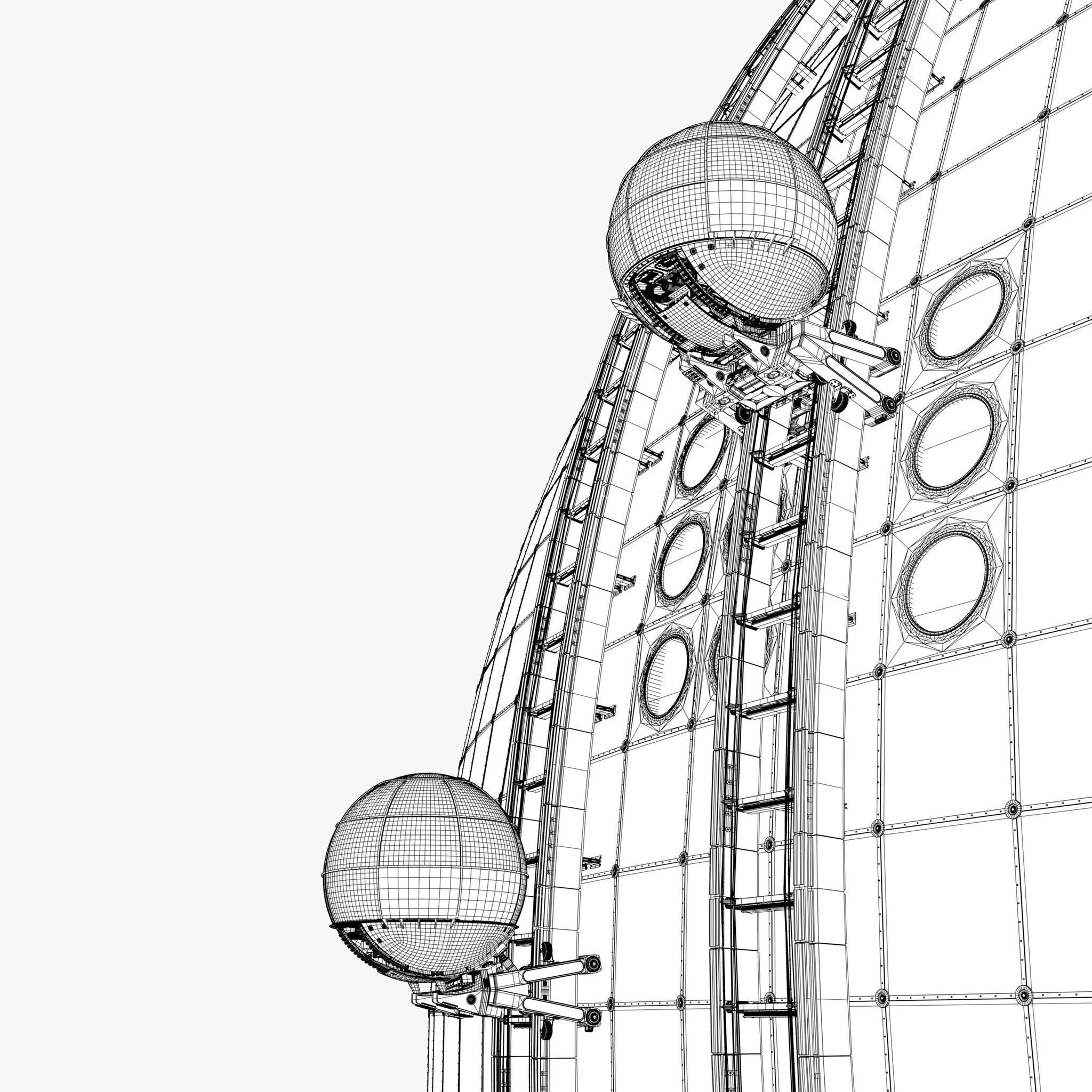 Exterior Spherical Elevator System M1 3D model_8