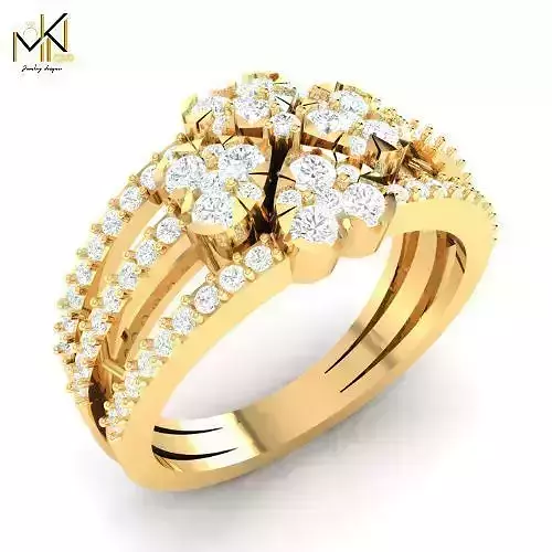 Double Floral Cluster Gold Ring   Diamond-Style Jewelry 