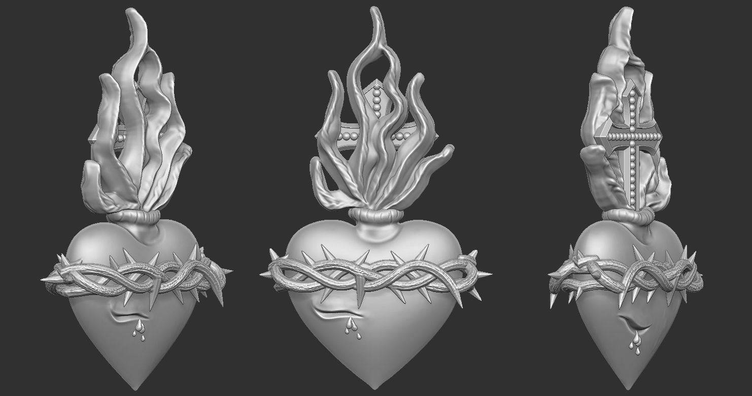 Statue and relief of the Sacred Fire Heart of Christ 2 3D print model_3