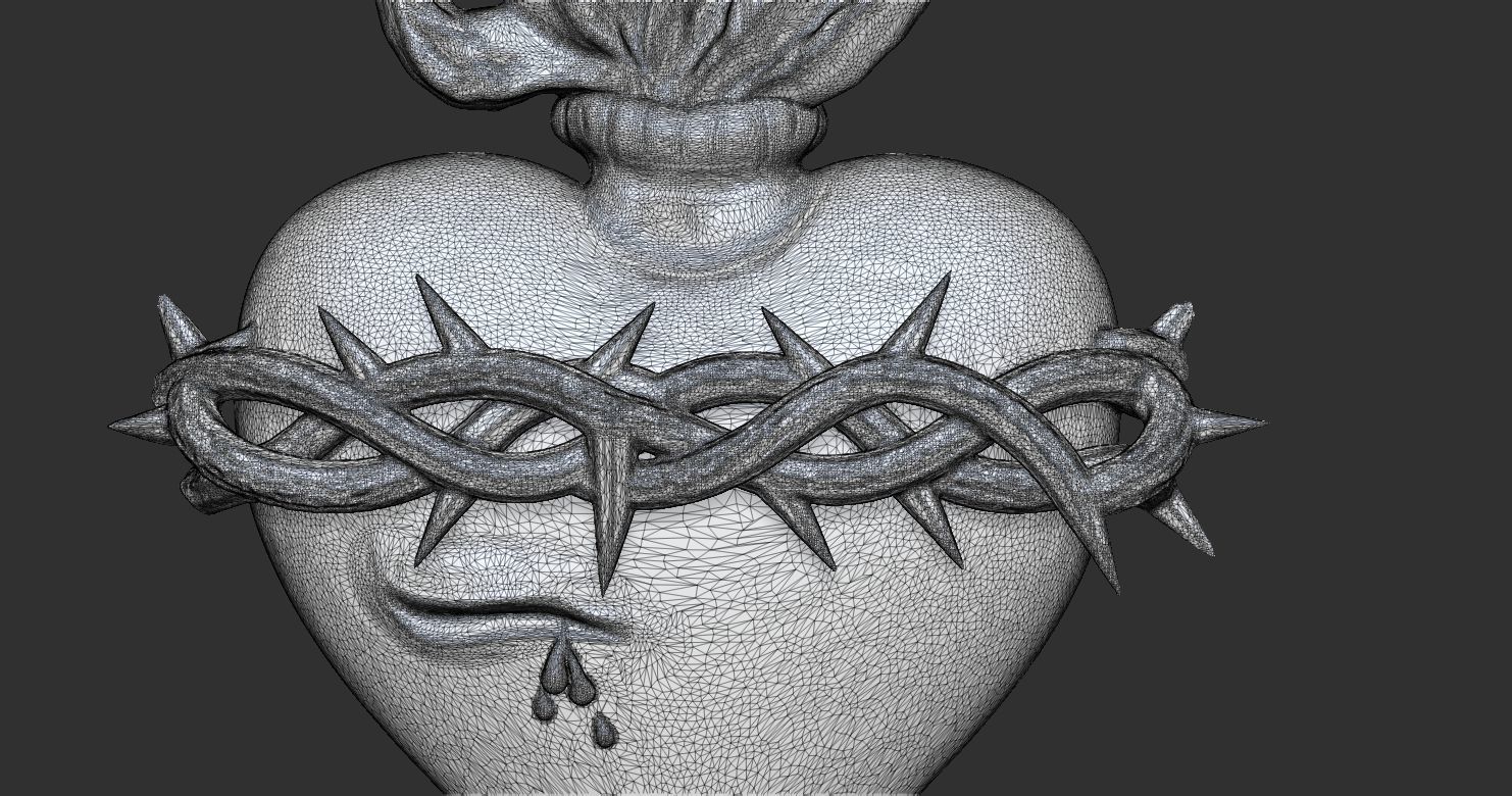 Statue and relief of the Sacred Fire Heart of Christ 2 3D print model_4