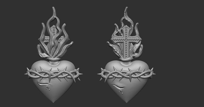 Statue and relief of the Sacred Fire Heart of Christ 2 3D print model
