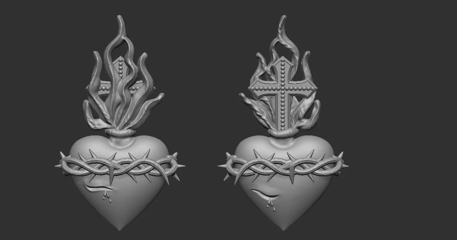 Statue and relief of the Sacred Fire Heart of Christ 2 3D print model_0