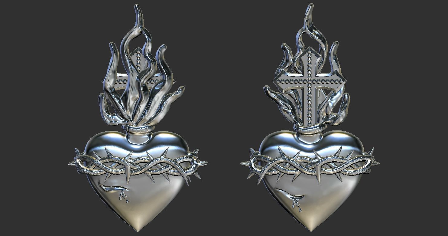 Statue and relief of the Sacred Fire Heart of Christ 2 3D print model_2
