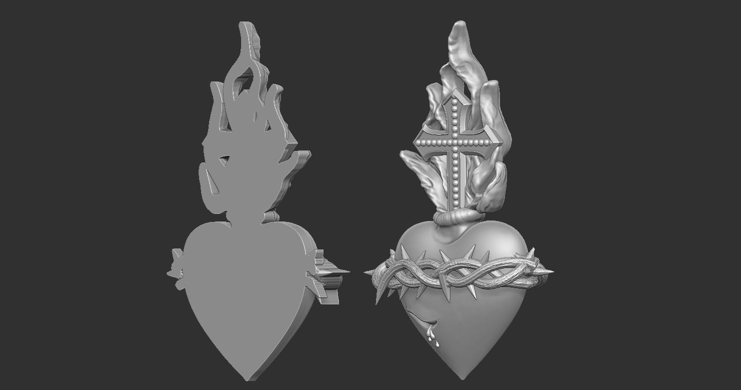 Statue and relief of the Sacred Fire Heart of Christ 2 3D print model_7