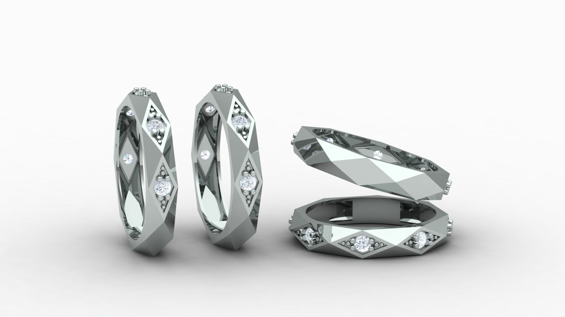 Facet ring with diamonds 3D print model_2