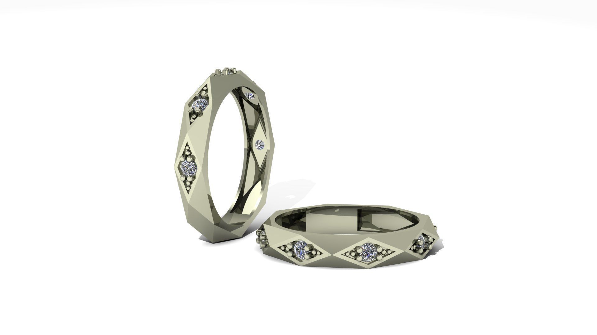 Facet ring with diamonds 3D print model_5