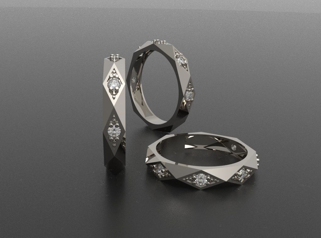 Facet ring with diamonds 3D print model_8