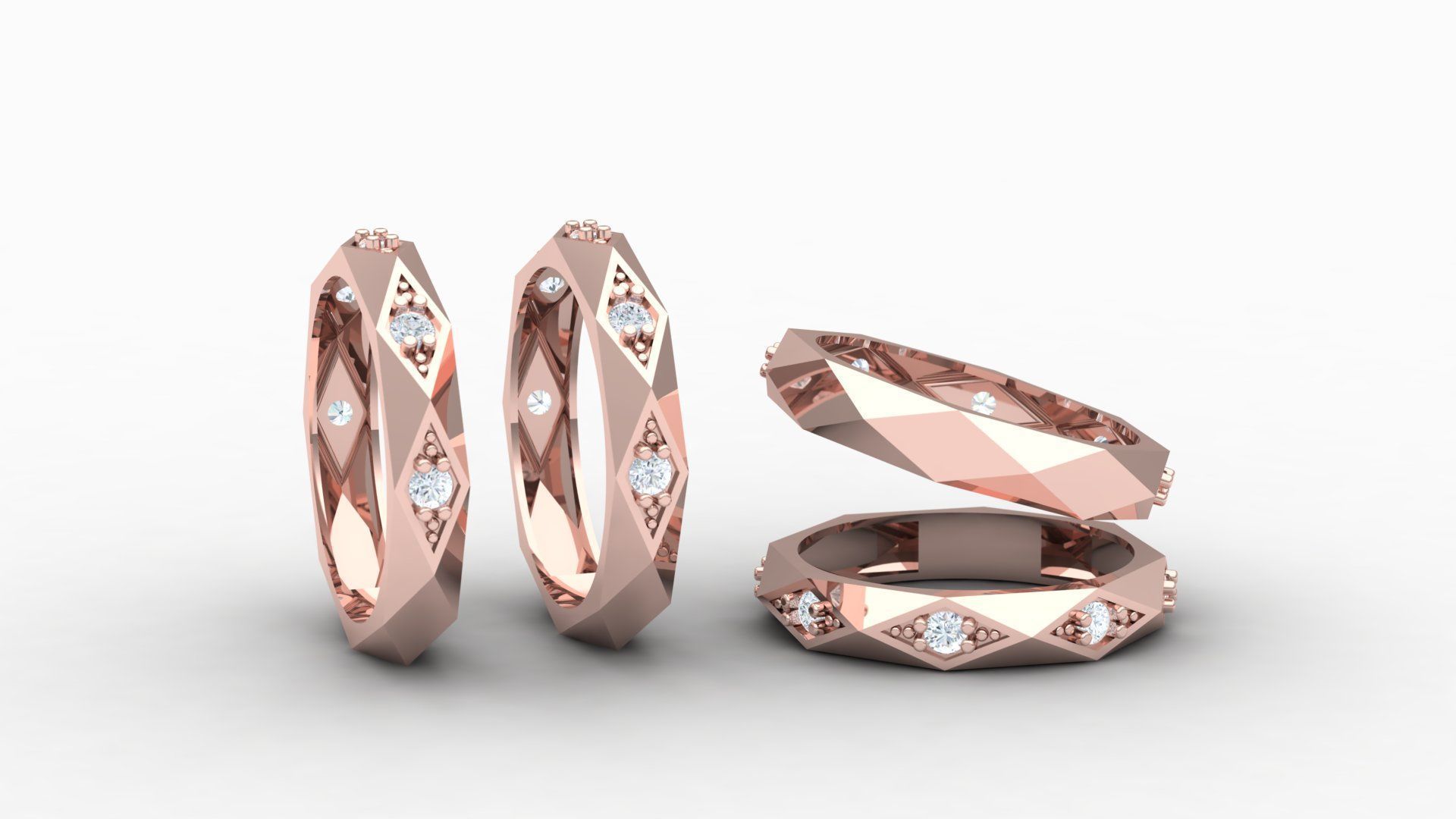 Facet ring with diamonds 3D print model_3