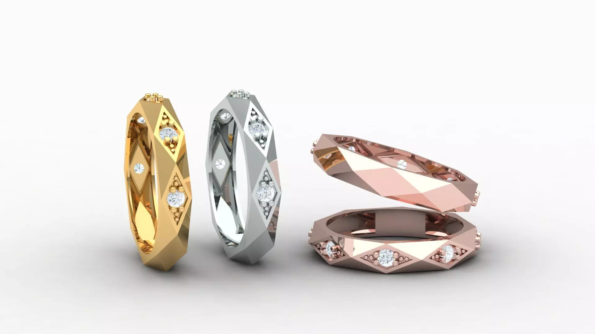 Facet ring with diamonds 3D print model_0