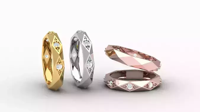 Facet ring with diamonds 3D print model