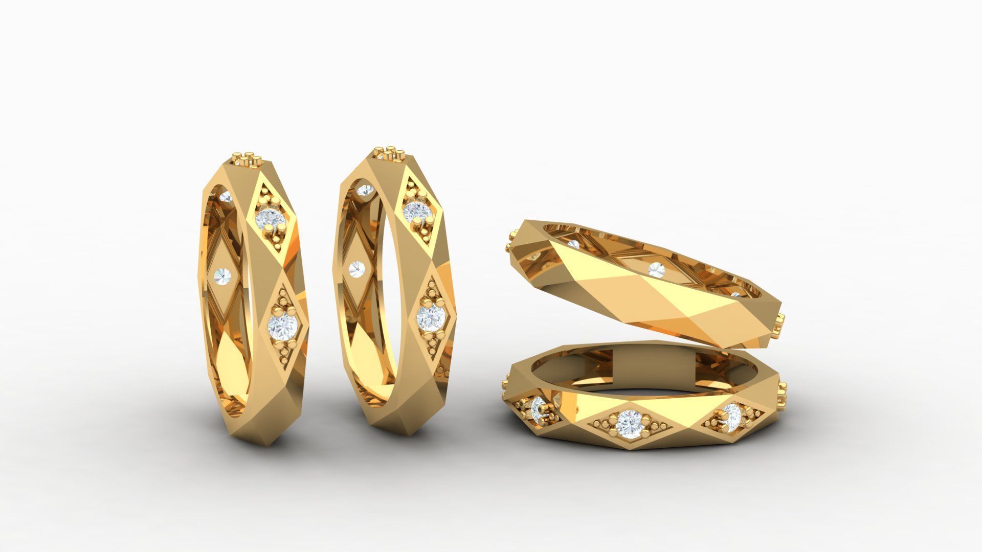 Facet ring with diamonds 3D print model_1