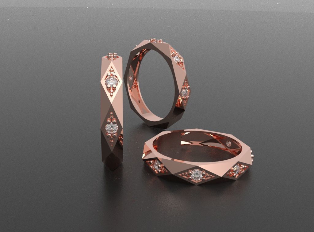 Facet ring with diamonds 3D print model_9