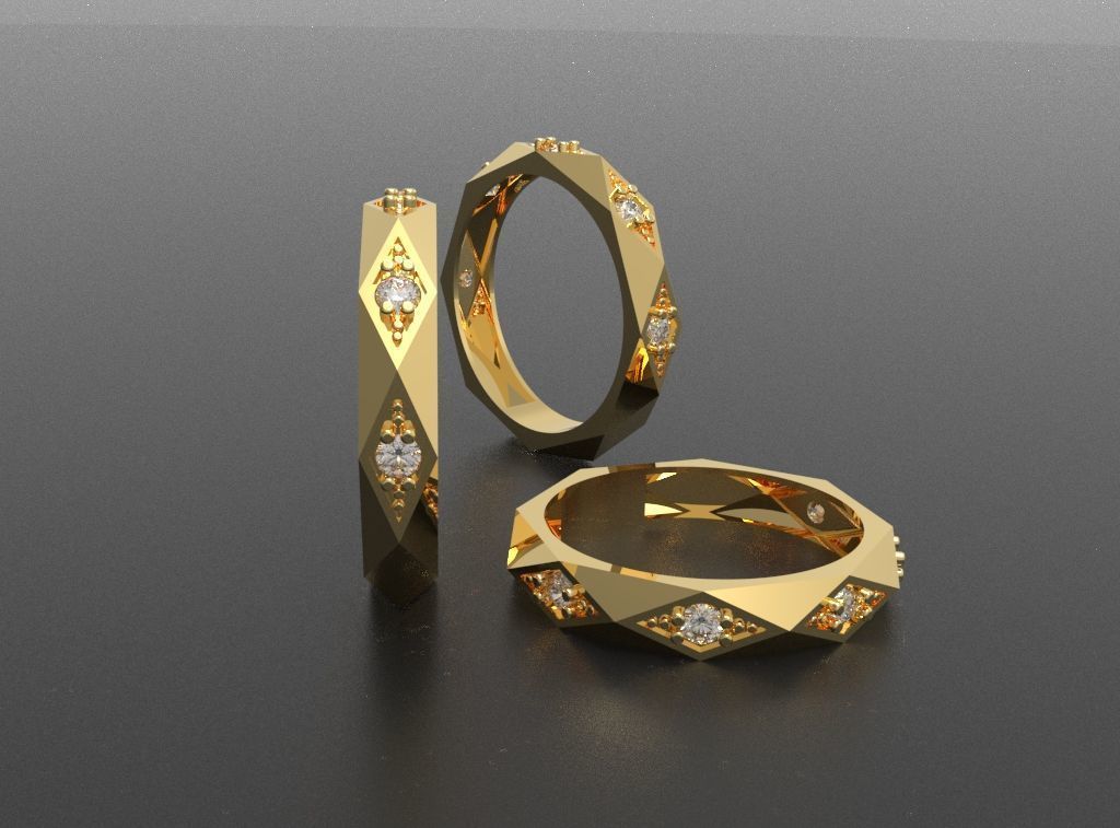 Facet ring with diamonds 3D print model_7