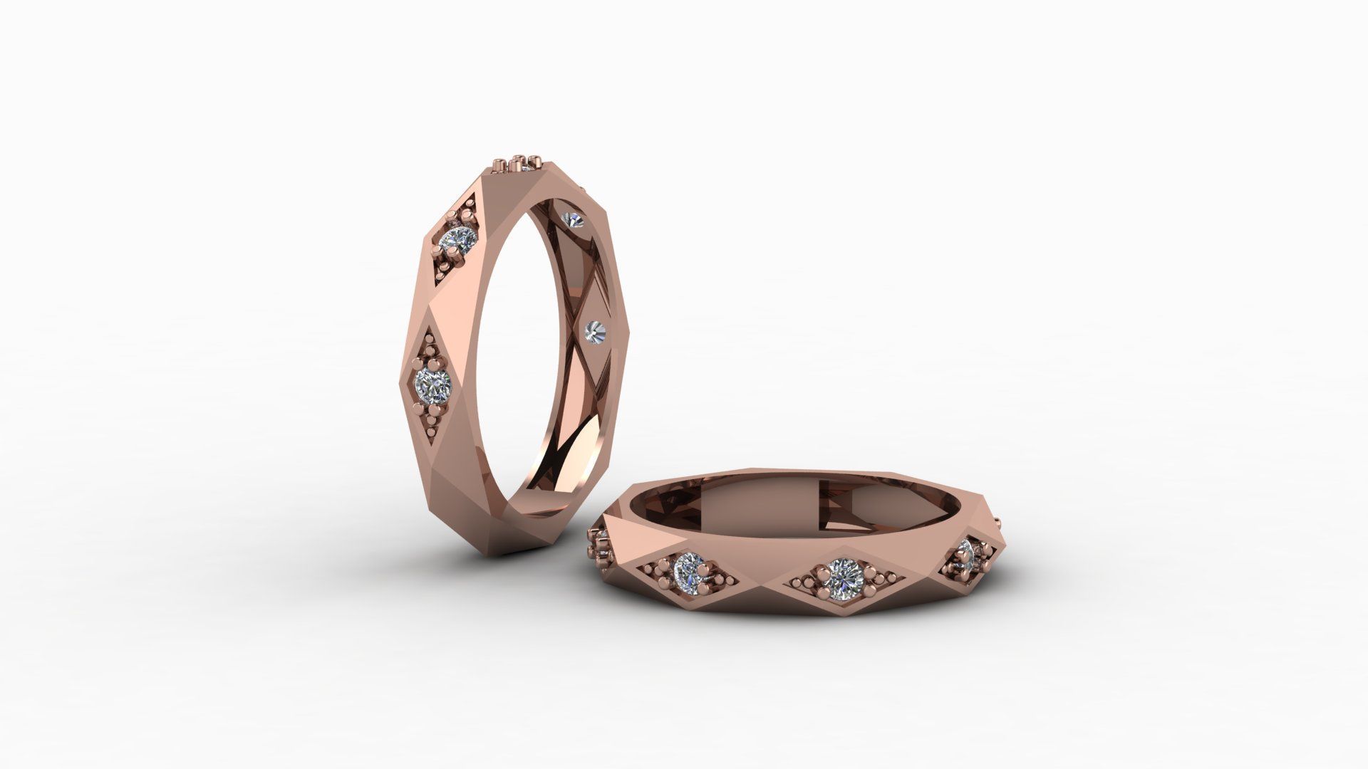 Facet ring with diamonds 3D print model_6