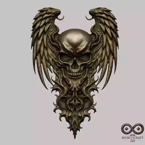 Dark Winged Skull  3D Gothic Relief for CNC or Printing