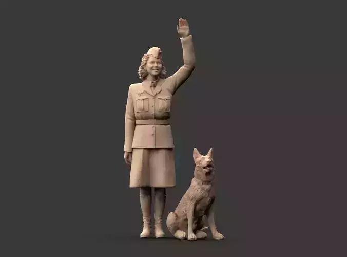 Woman Soldier Ground Staff - LUFTWAFFE WW2 and shepherd 3D print model
