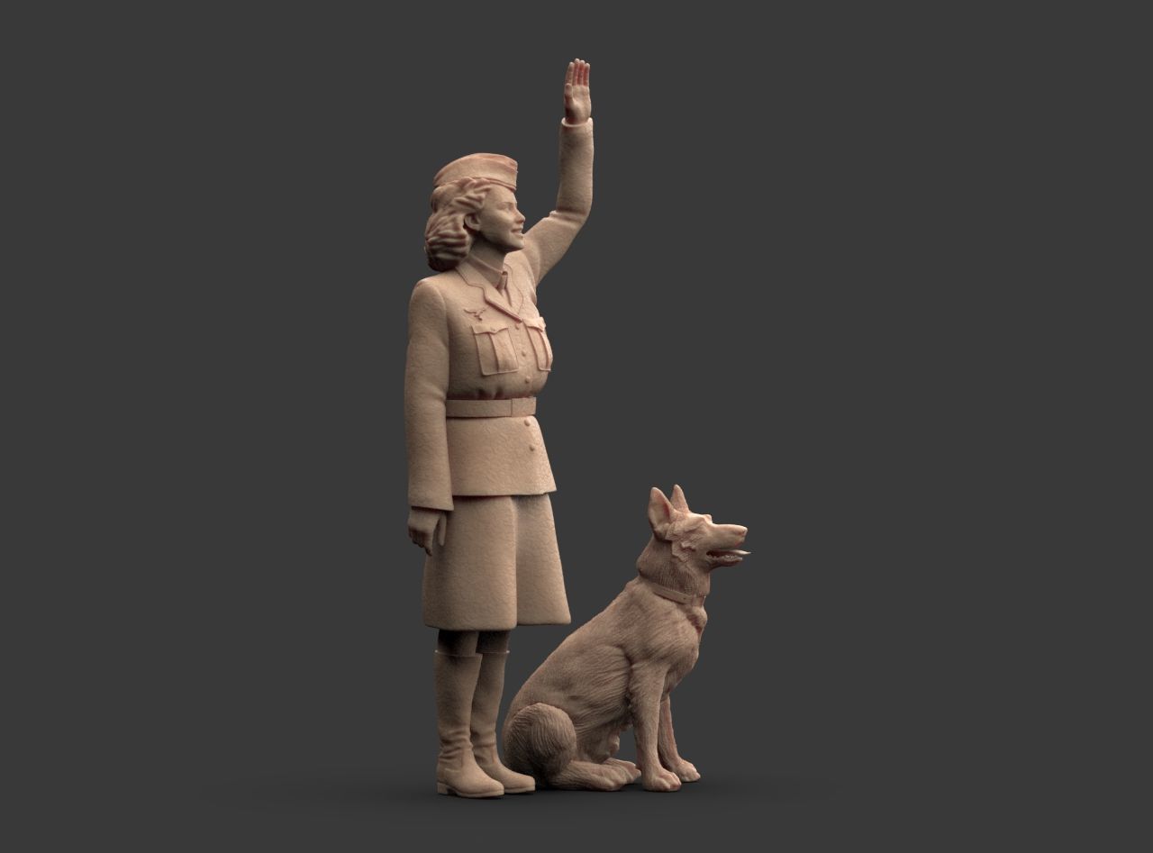 Woman Soldier Ground Staff - LUFTWAFFE WW2 and shepherd 3D print model_32