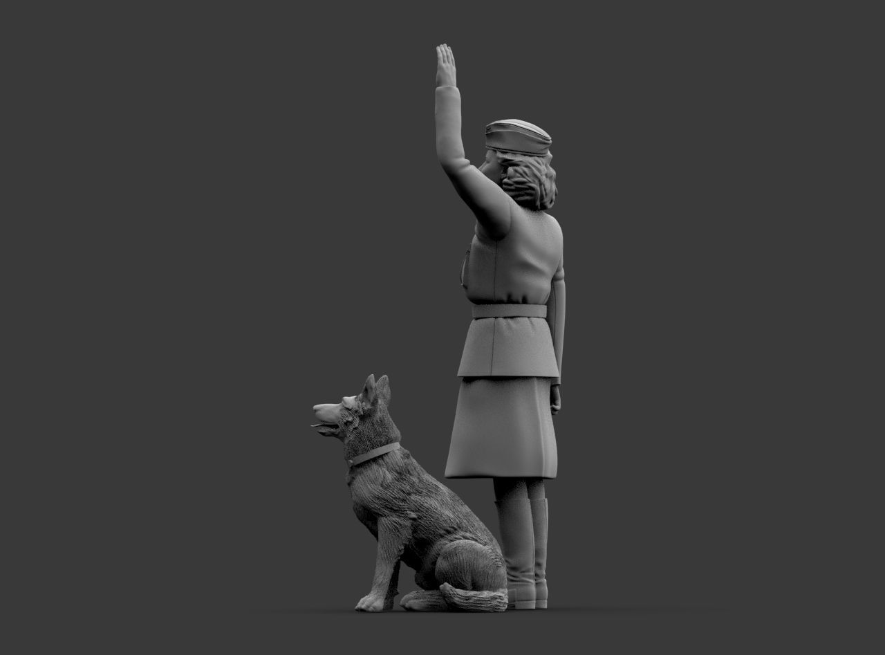 Woman Soldier Ground Staff - LUFTWAFFE WW2 and shepherd 3D print model_17