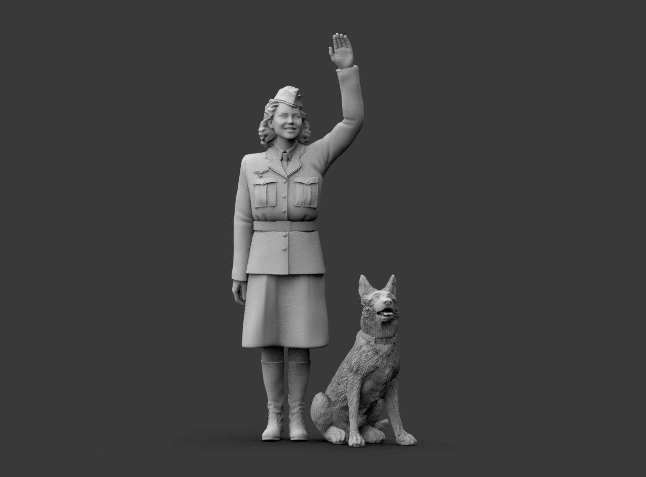 Woman Soldier Ground Staff - LUFTWAFFE WW2 and shepherd 3D print model_18