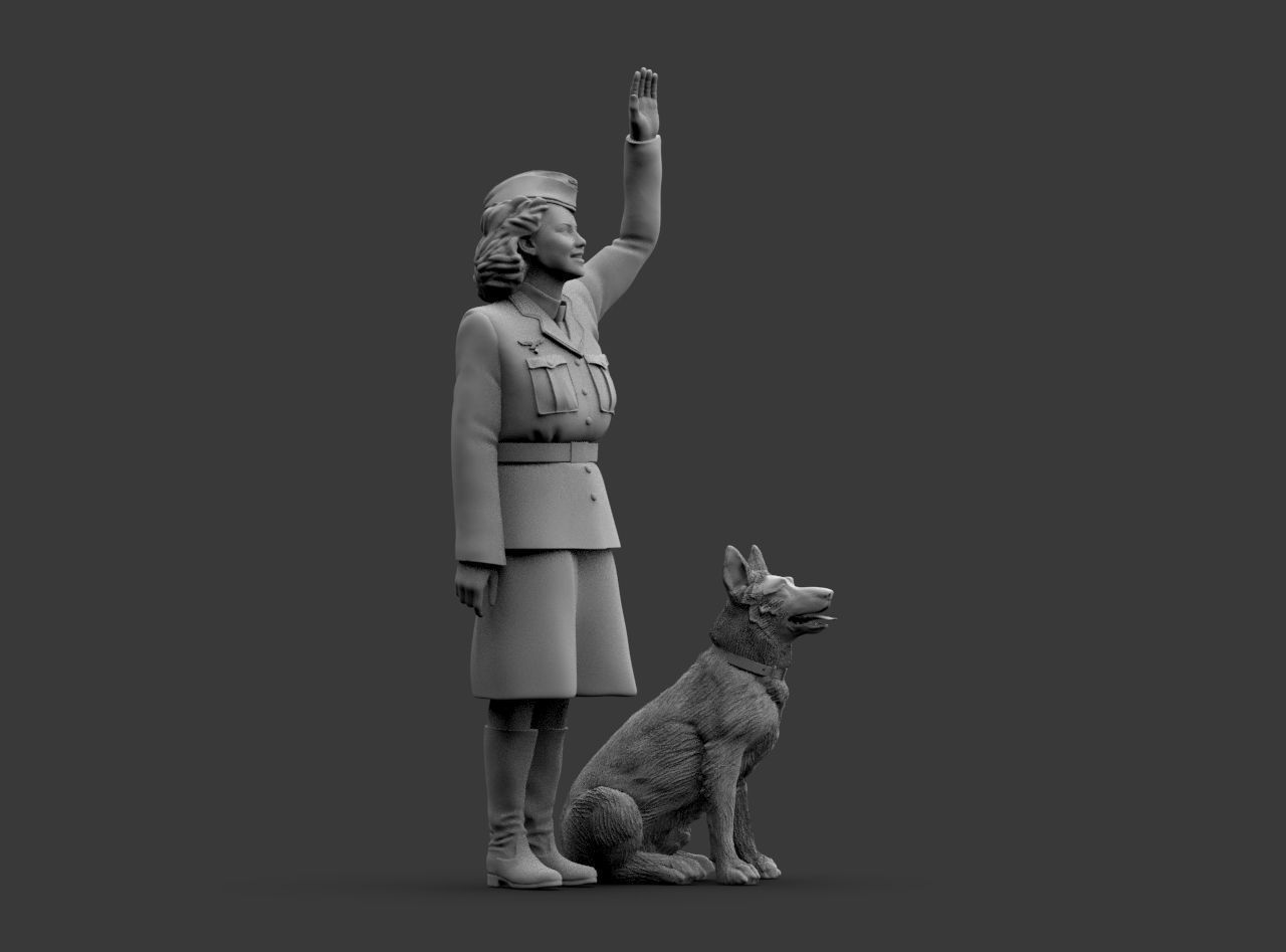 Woman Soldier Ground Staff - LUFTWAFFE WW2 and shepherd 3D print model_16