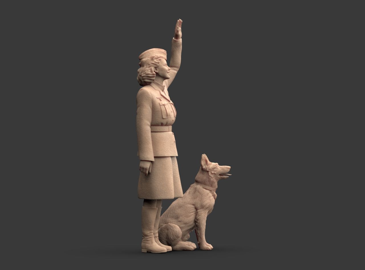 Woman Soldier Ground Staff - LUFTWAFFE WW2 and shepherd 3D print model_22