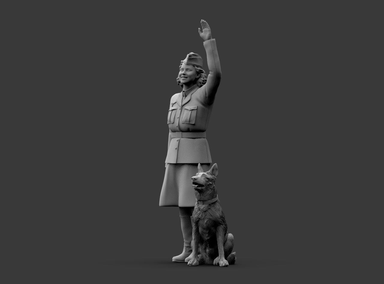 Woman Soldier Ground Staff - LUFTWAFFE WW2 and shepherd 3D print model_14